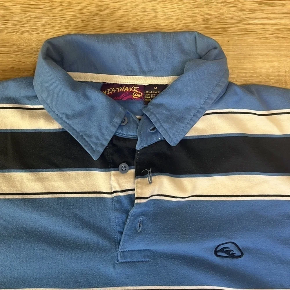 Heat Wave Blue Striped Polo Shirt with Logo. Size Medium